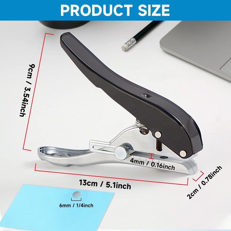 Newisdomake Hole Punch 1/4 inch, Heavy Duty Single Hole Punch Adjustable Hole Spacing, Metal Silver Hand-held Hole Puncher for ID Cards PVC Cards Badge Plastic Cardboard - Image 3